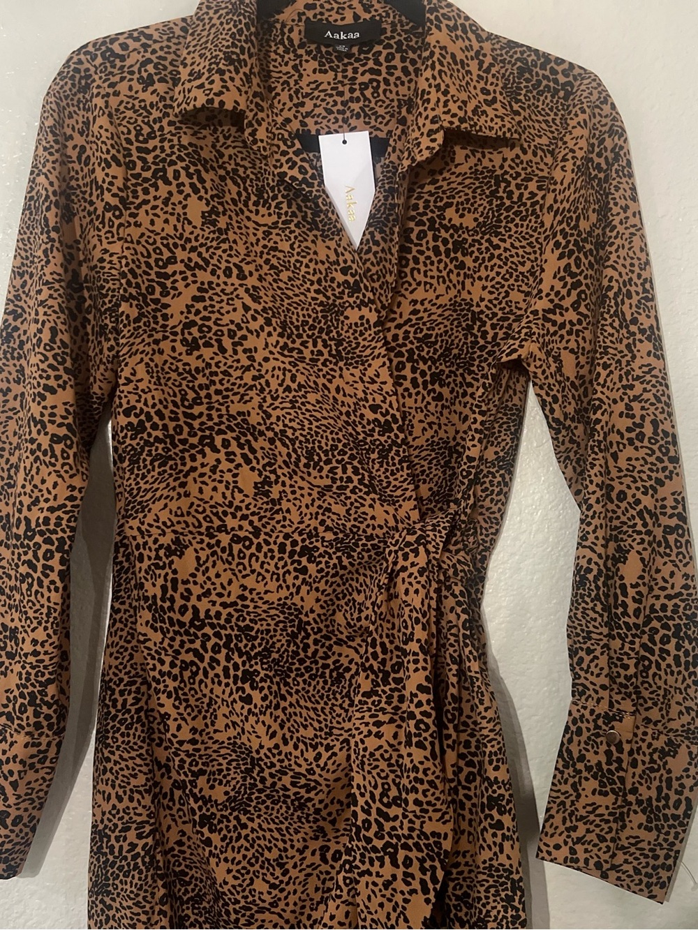 Aakaa Animal Print Wrap Dress - Tan & Black